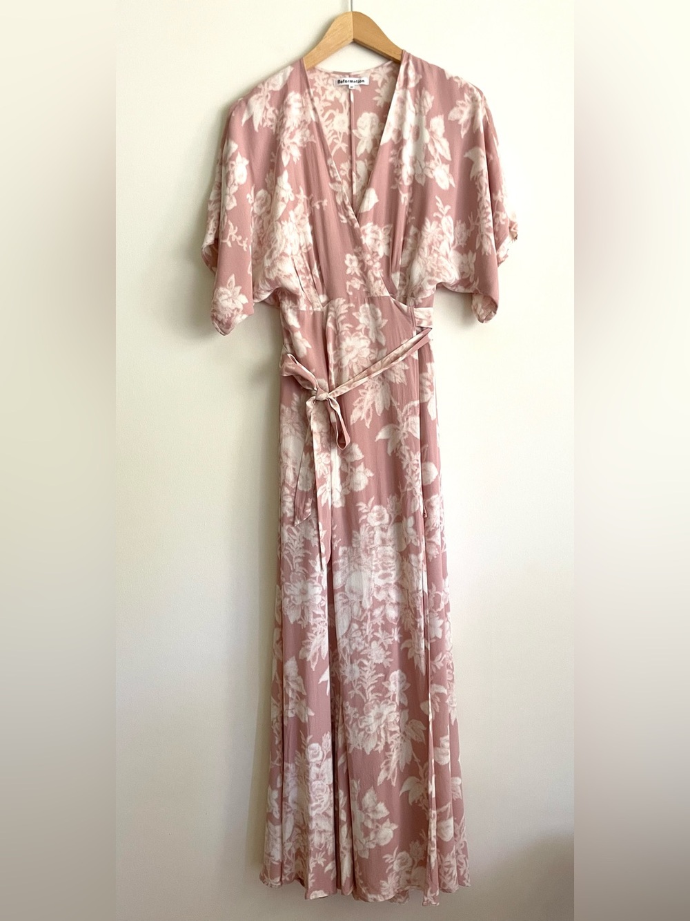 Reformation Winslow Floral Print Wrap Robe Maxi Long Dress Blush Pink - Picture 6 of 12